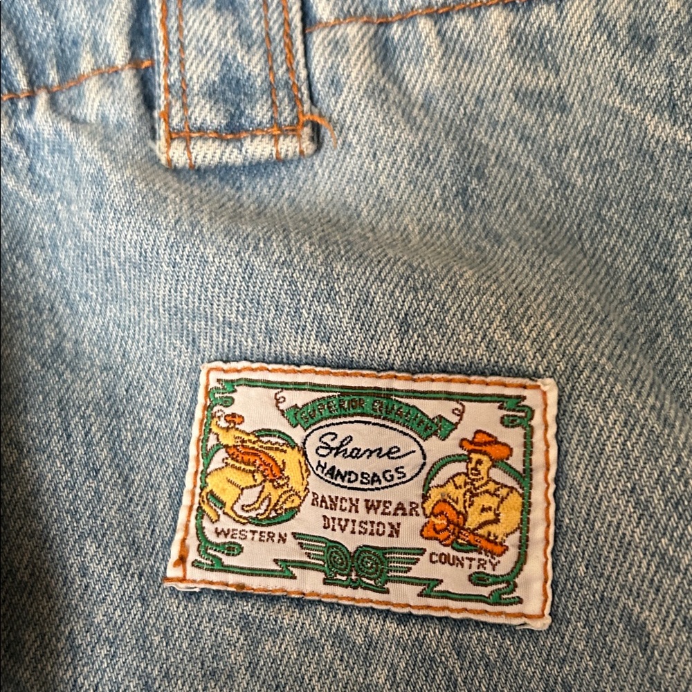 Vintage Hand Crafted Denim Tote with Colorful Patches - Picture 12 of 15